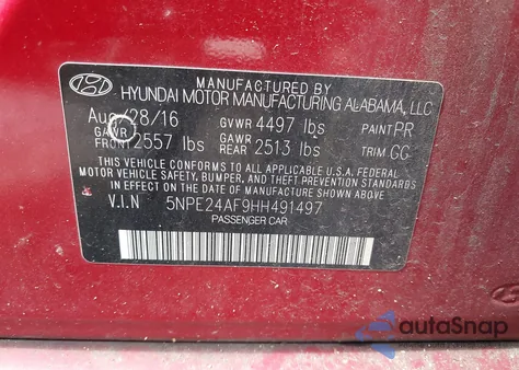 2017 Hyundai Sonata Se из США, поврежденный, VIN 5NPE24AF9HH491497